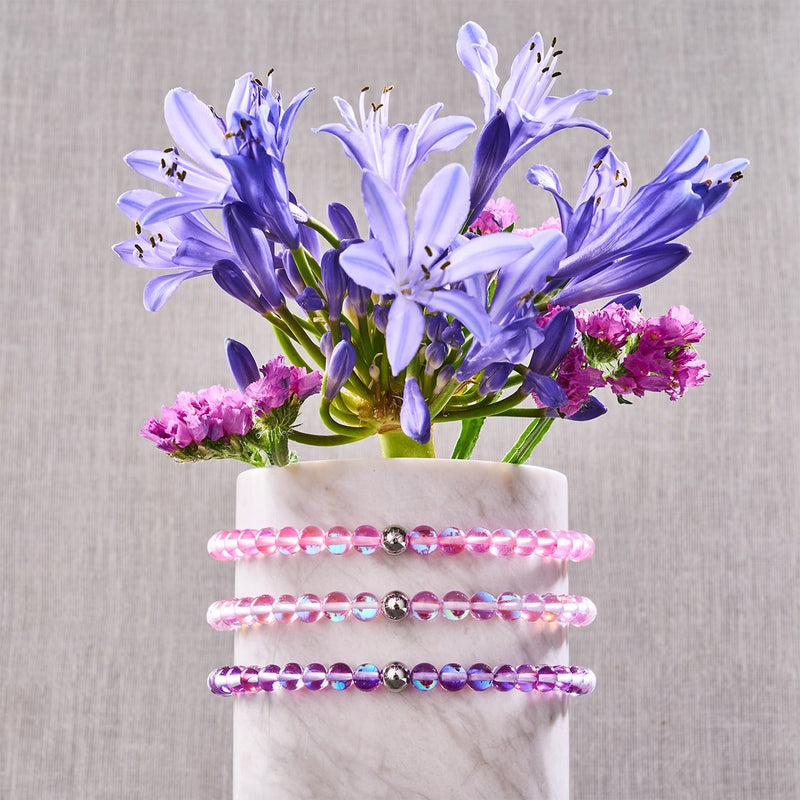 Ultraviolett | Silber | Galaxie Glas Makramee Perlen Armband