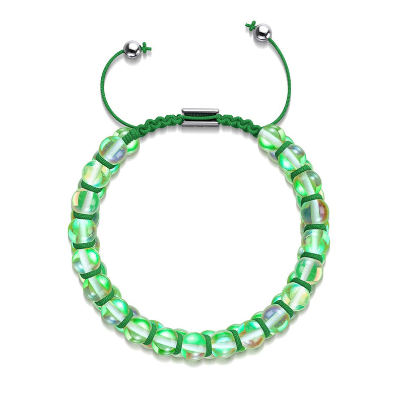 Grüner Mond | Silber | Doppeltes Galaxie-Glasarmband