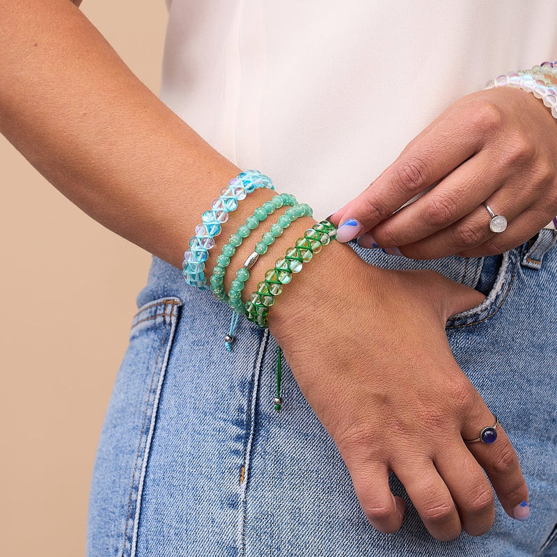 Grüner Mond | Silber | Doppeltes Galaxie-Glasarmband