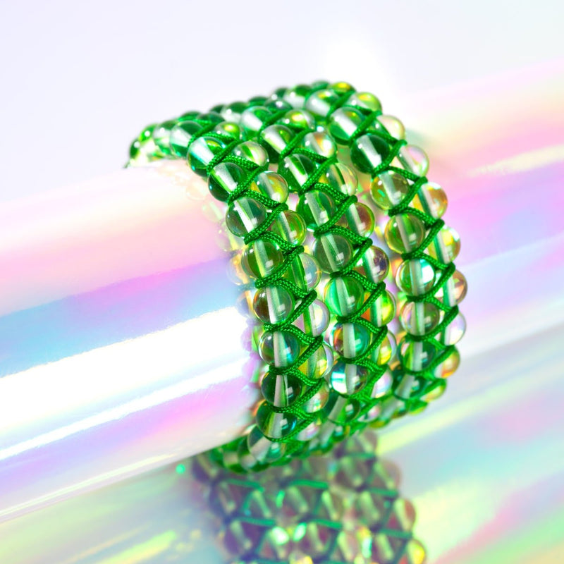 Grüner Mond | Silber | Doppeltes Galaxie-Glasarmband