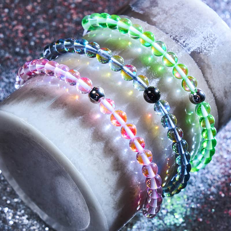 Grüner Mond | Silber | Galaxie Glas Makramee Perlen Armband