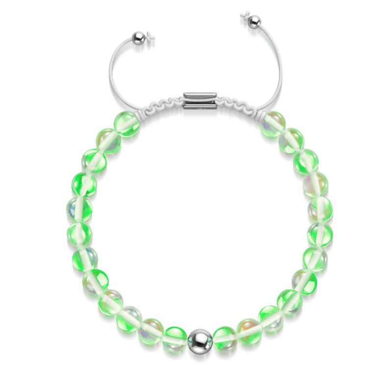 Grüner Mond | Silber | Galaxie Glas Makramee Perlen Armband