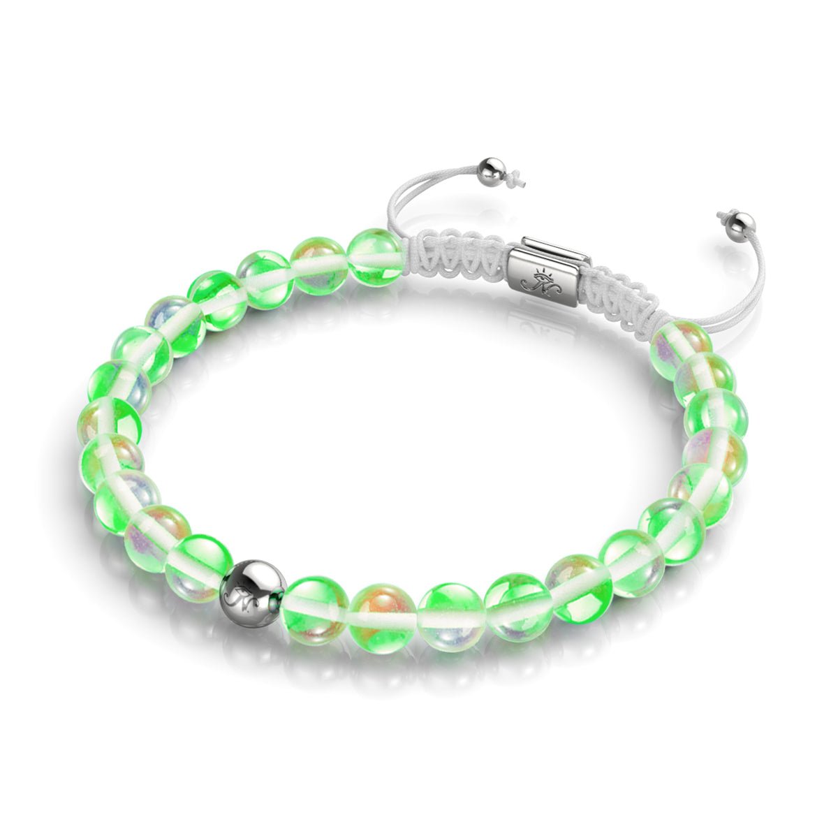 Grüner Mond | Silber | Galaxie Glas Makramee Perlen Armband