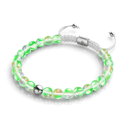 Grüner Mond | Silber | Galaxie Glas Makramee Perlen Armband