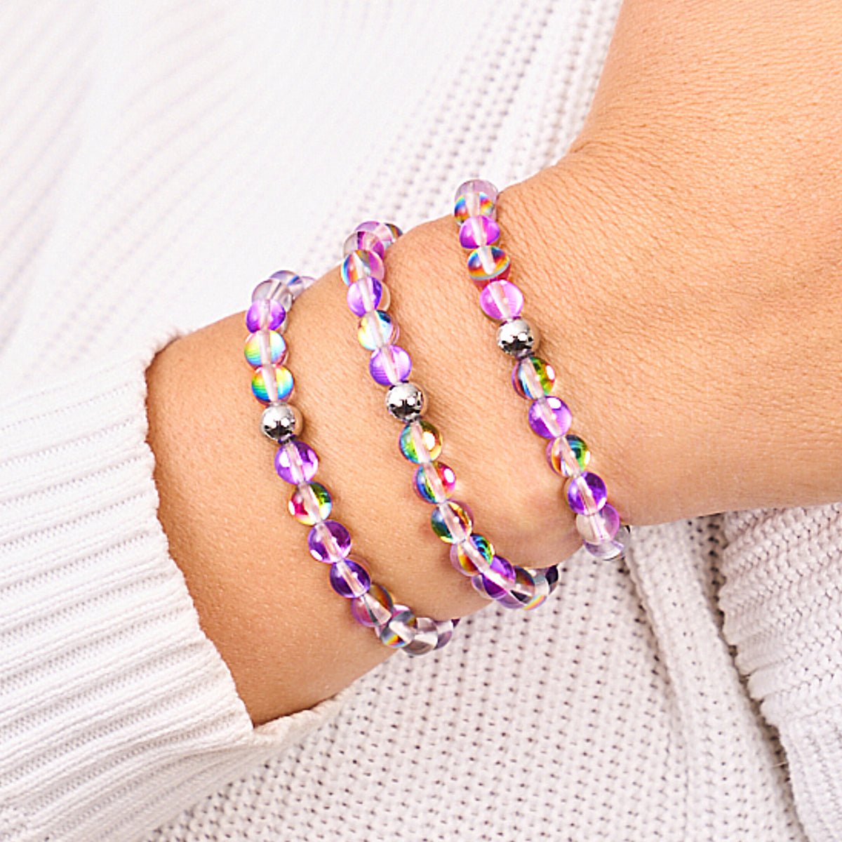 Violette Andromeda | Silber | Galaxie Glasperlenarmband
