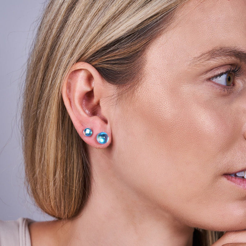 Blauer Nebel | 925 Sterling Silber | Galaxie Glas Mini Ohrstecker