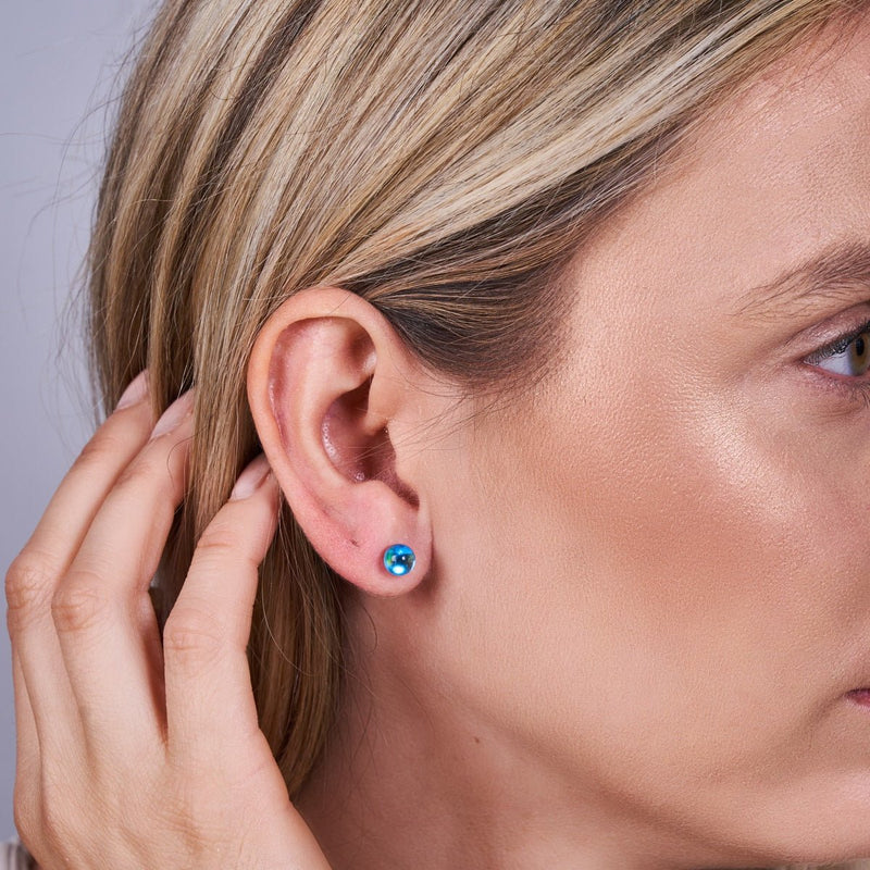 Blauer Nebel | 925 Sterling Silber | Galaxie Glas Mini Ohrstecker