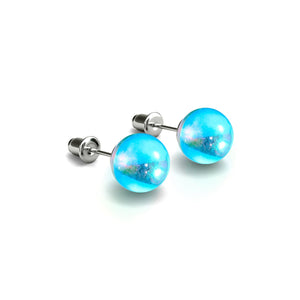 Blauer Nebel | 925 Sterling Silber | Galaxie Glas Ohrstecker
