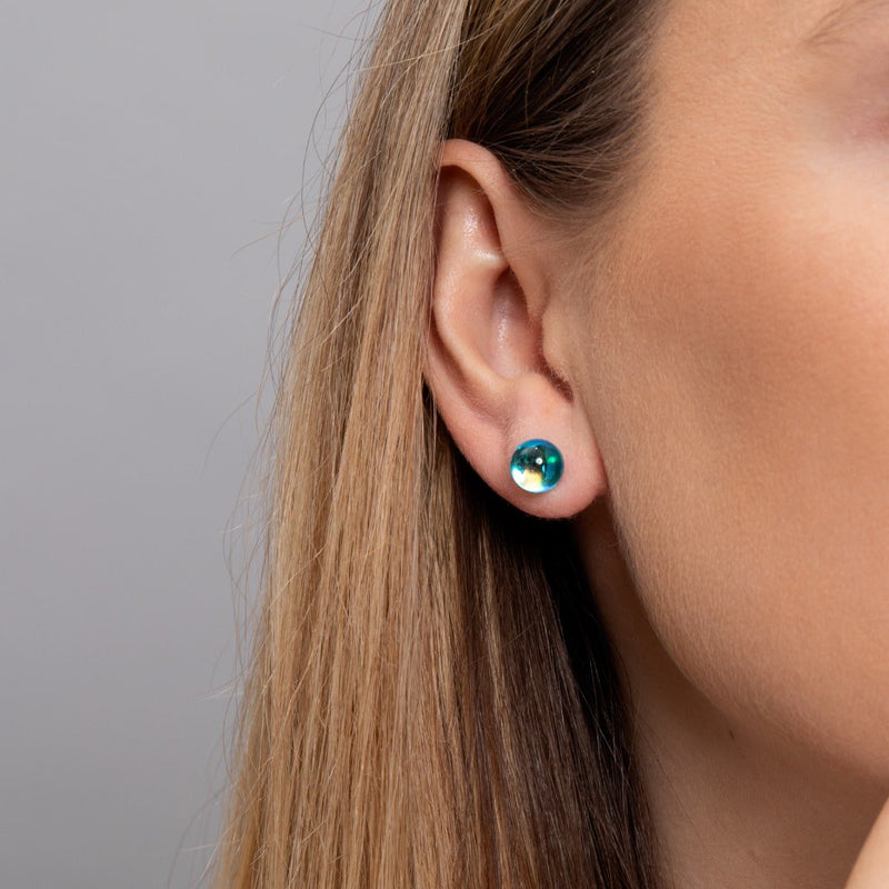 Blauer Nebel | 925 Sterling Silber | Galaxie Glas Ohrstecker
