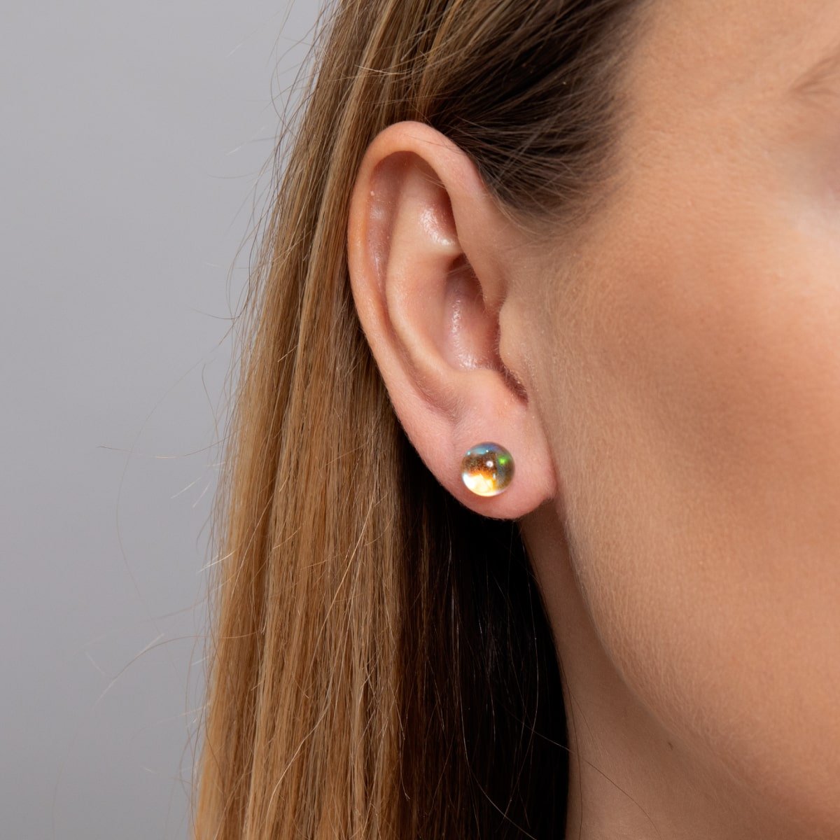 Champagner-Supernova | 925er Sterlingsilber | Galaxie-Glas-Ohrstecker