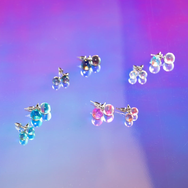 Rosa Nebel | 925 Sterling Silber | Galaxie Glas Mini Ohrstecker