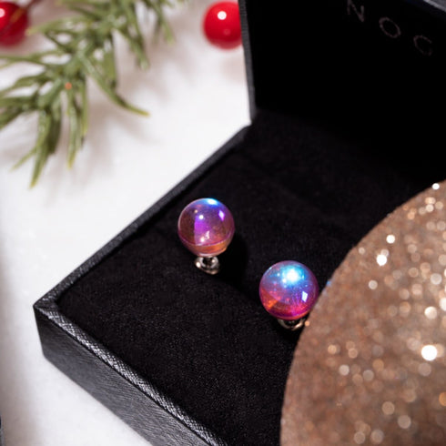 Rosa Nebel | 925 Sterling Silber | Galaxie Glas Mini Ohrstecker