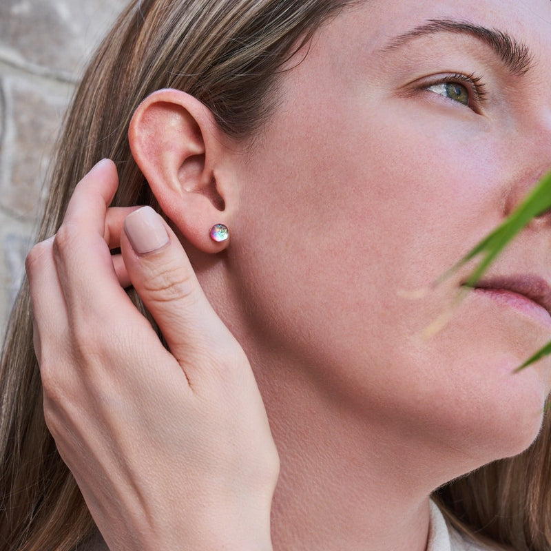 Rosa Nebel | 925 Sterling Silber | Galaxie Glas Mini Ohrstecker