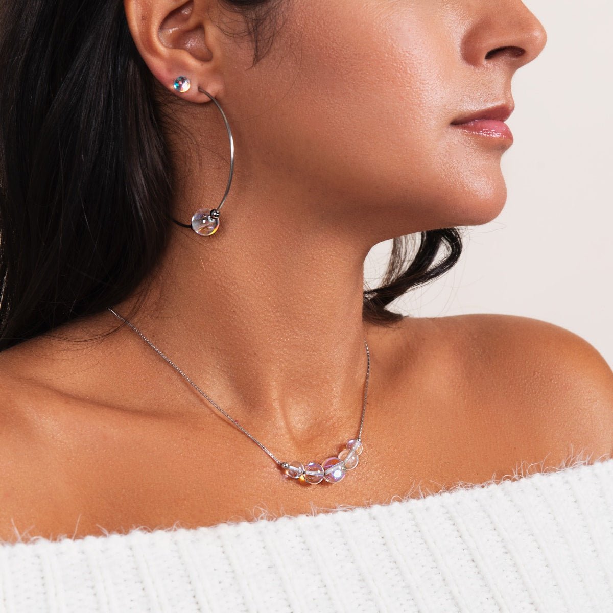 Regenbogen-Supernova | Silber | Galaxie-Glas-Creolen