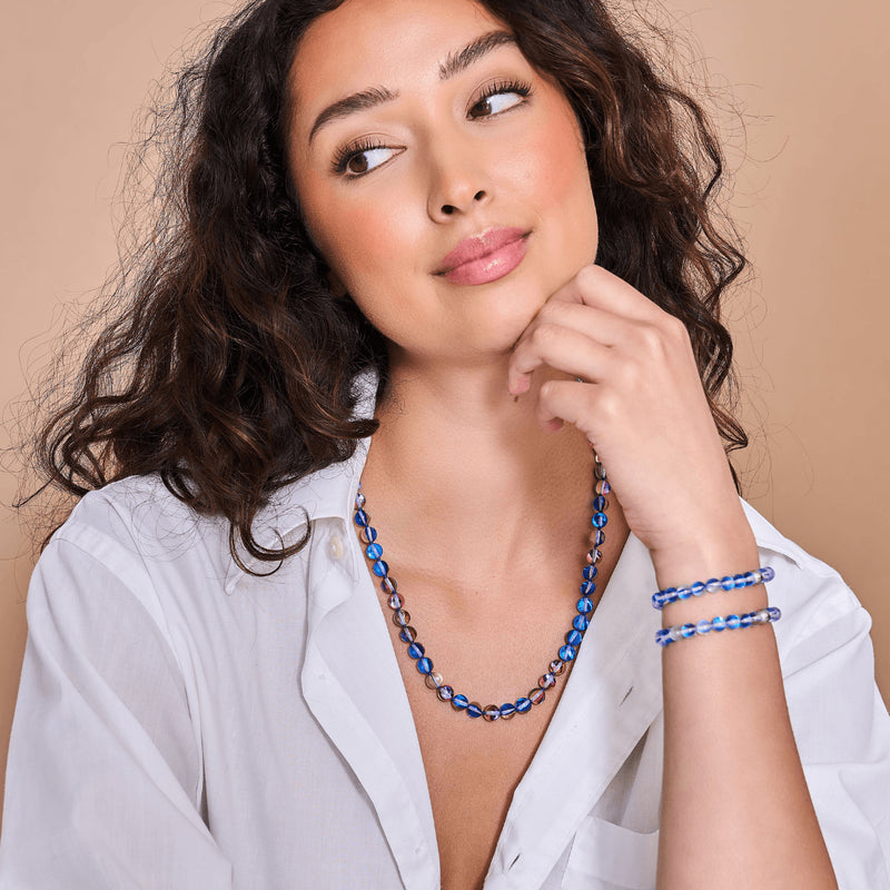 Indigo Borealis | Silber | Galaxie-Glas-Knotenkette