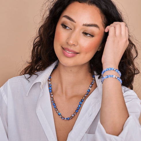 Indigo Borealis | Silber | Galaxie-Glas-Knotenkette