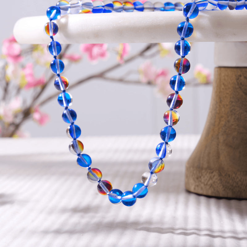 Indigo Borealis | Silber | Galaxie-Glas-Knotenkette