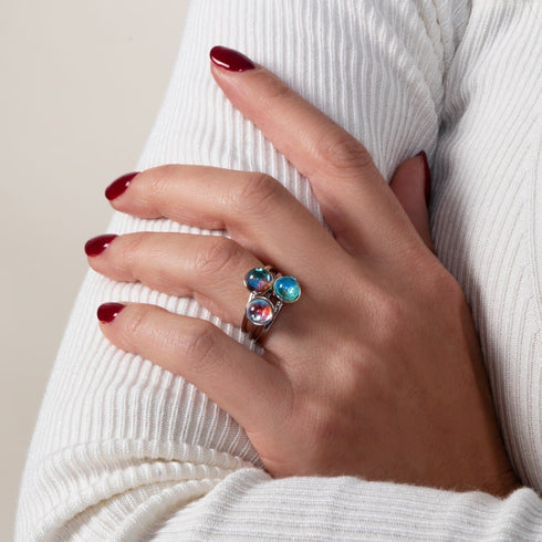 Blauer Nebel | 925 Sterling Silber | Galaxie Glasring