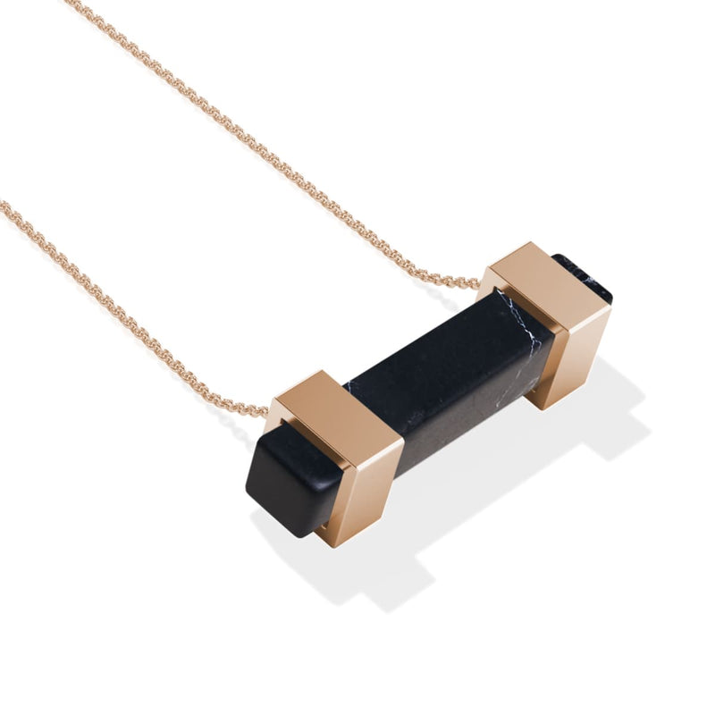 Schwarzer Achat | Roségold | Edelstein-Halskette