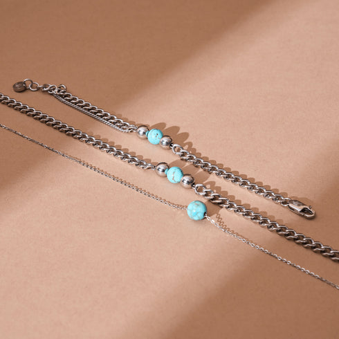 Türkis x Silber | Edelstein-Kettenarmband