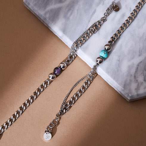 Türkis x Silber | Edelstein-Kettenarmband