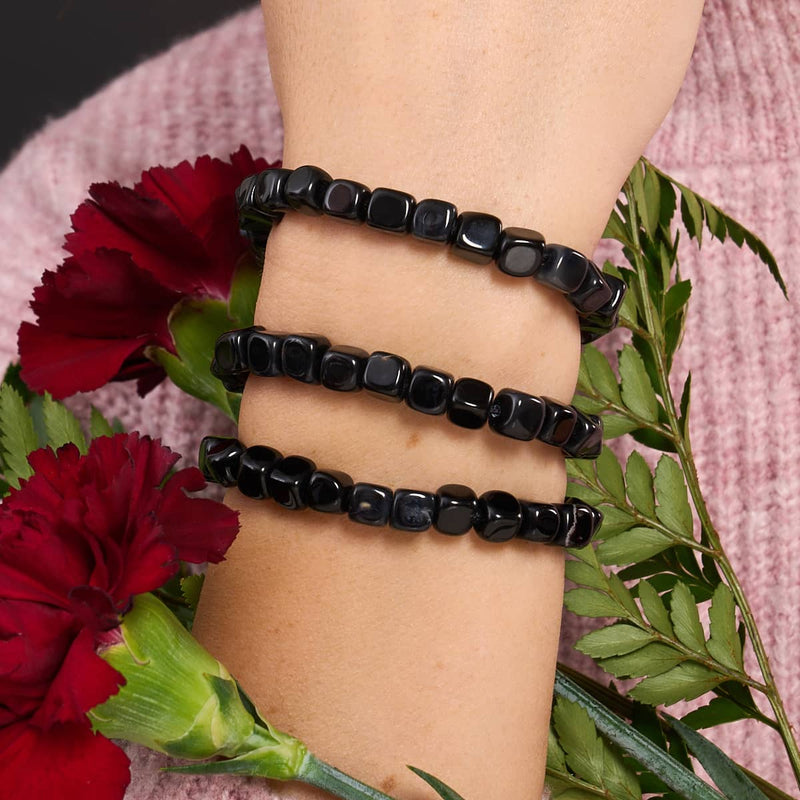 Schwarzer Achat | Silber | Edelstein-Kieselstein-Makramee-Armband