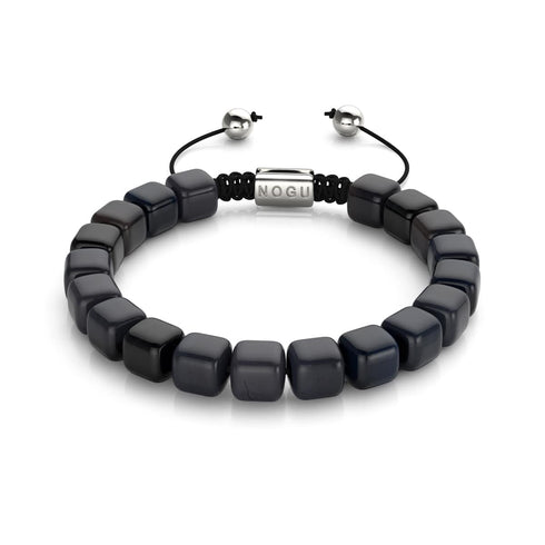 Schwarzer Achat | Silber | Edelstein-Kieselstein-Makramee-Armband