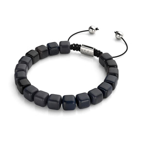 Schwarzer Achat | Silber | Edelstein-Kieselstein-Makramee-Armband