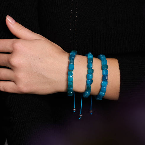 Blauquarz | Silber | Edelstein-Kieselstein-Makramee-Armband