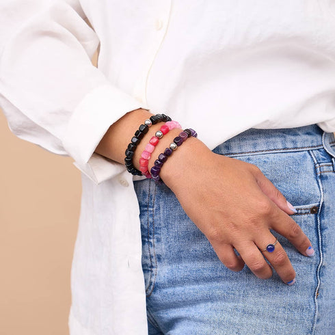 Fuchsia Achat | Silber | Edelstein-Kieselstein-Armband