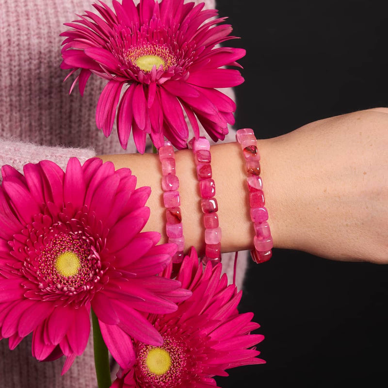 Fuchsia Achat | Silber | Edelstein-Kieselstein-Makramee-Armband