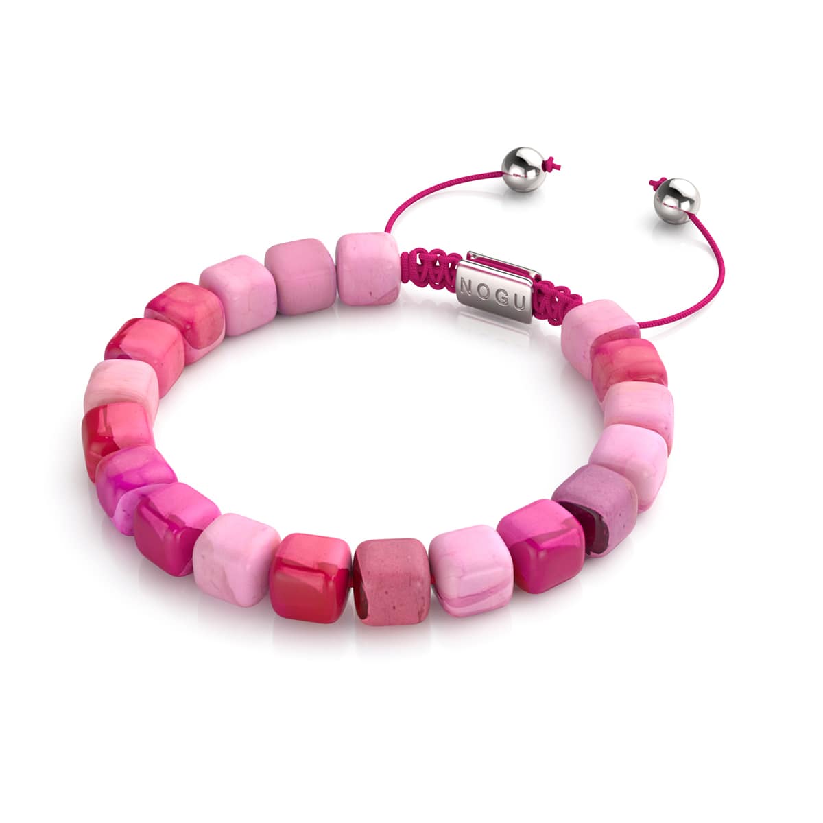 Fuchsia Achat | Silber | Edelstein-Kieselstein-Makramee-Armband