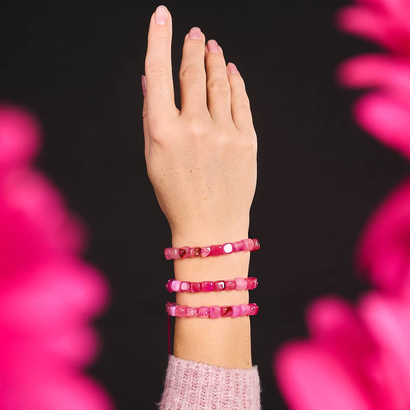 Fuchsia Achat | Silber | Edelstein-Kieselstein-Makramee-Armband