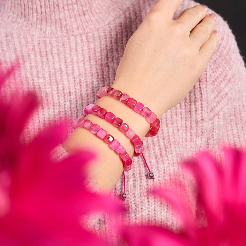 Fuchsia Achat | Silber | Edelstein-Kieselstein-Makramee-Armband