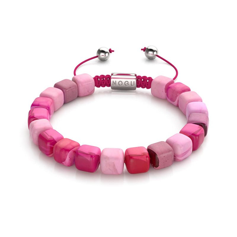 Fuchsia Achat | Silber | Edelstein-Kieselstein-Makramee-Armband