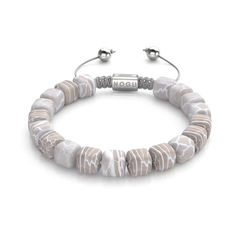 Grauer Achat | Silber | Edelstein-Kieselstein-Makramee-Armband