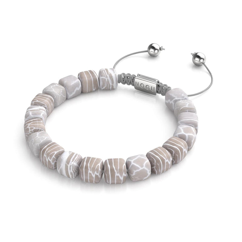 Grauer Achat | Silber | Edelstein-Kieselstein-Makramee-Armband