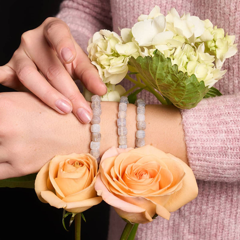 Grauer Achat | Silber | Edelstein-Kieselstein-Makramee-Armband