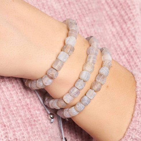 Grauer Achat | Silber | Edelstein-Kieselstein-Makramee-Armband