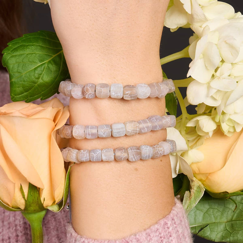 Grauer Achat | Silber | Edelstein-Kieselstein-Makramee-Armband