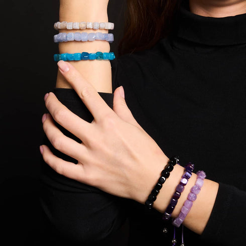 Hellblauer Quarz | Silber | Edelstein-Kieselstein-Makramee-Armband