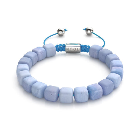 Hellblauer Quarz | Silber | Edelstein-Kieselstein-Makramee-Armband