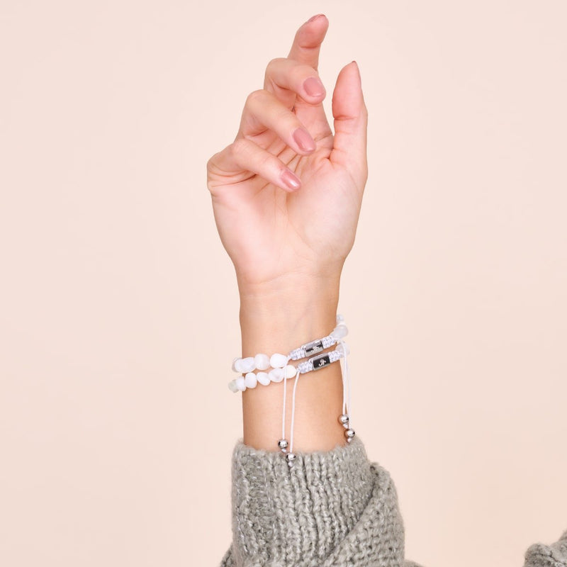 Mondstein | Silber | Edelstein-Kieselstein-Makramee-Armband