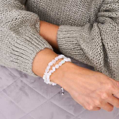 Mondstein | Silber | Edelstein-Kieselstein-Makramee-Armband