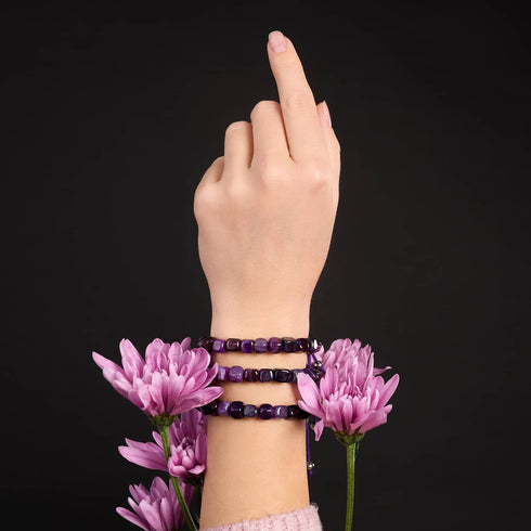 Lila Achat | Silber | Edelstein-Kieselstein-Makramee-Armband