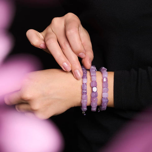 Lila Quarz | Silber | Edelstein-Kieselstein-Makramee-Armband