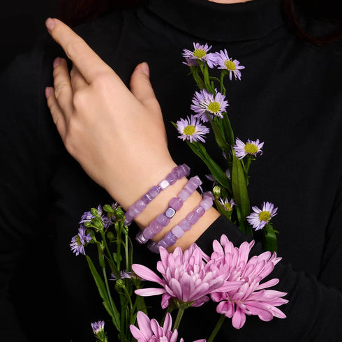Lila Quarz | Silber | Edelstein-Kieselstein-Makramee-Armband