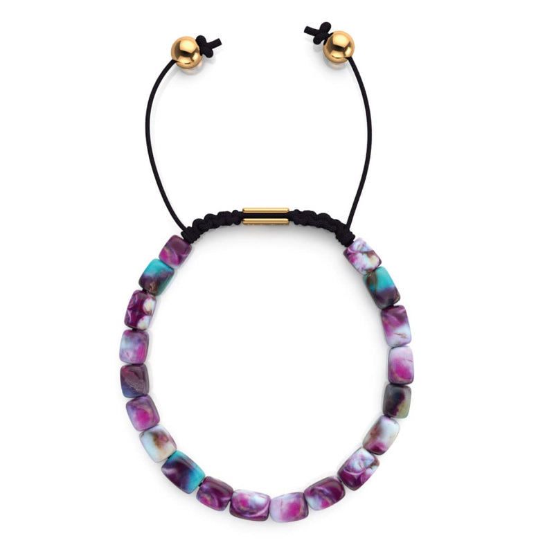 Lila Meeresstein | Gold | Edelstein-Kieselstein-Makramee-Armband