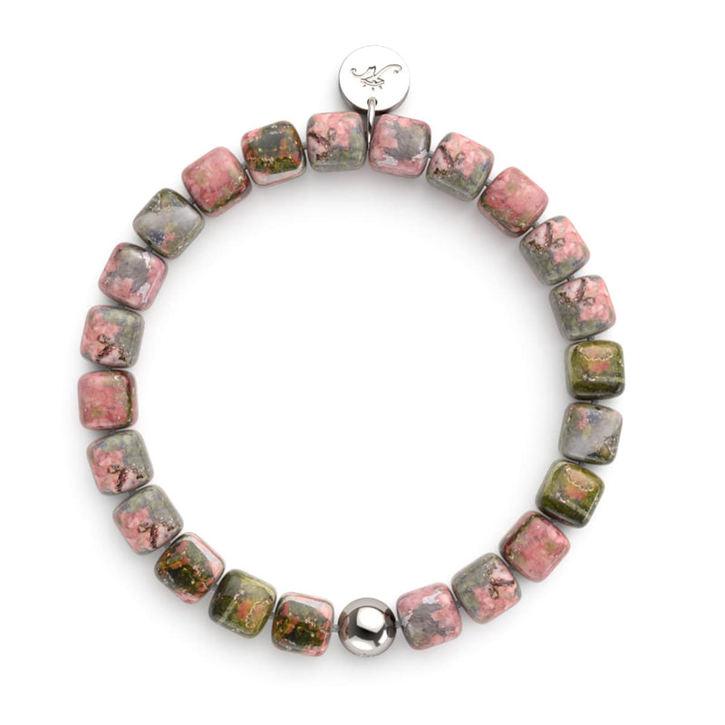 Unakit-Jaspis | Silber | Edelstein-Kieselstein-Armband