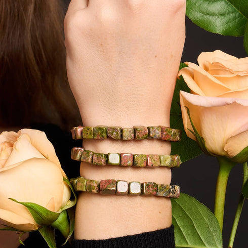 Unakit-Jaspis | Silber | Edelstein-Kieselstein-Makramee-Armband